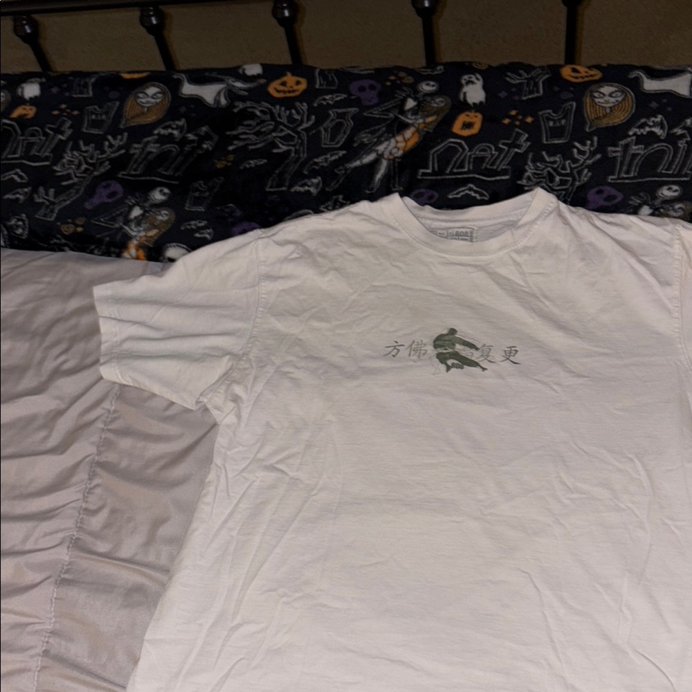 Green and White Short Sleeve Tee with Crew Neck